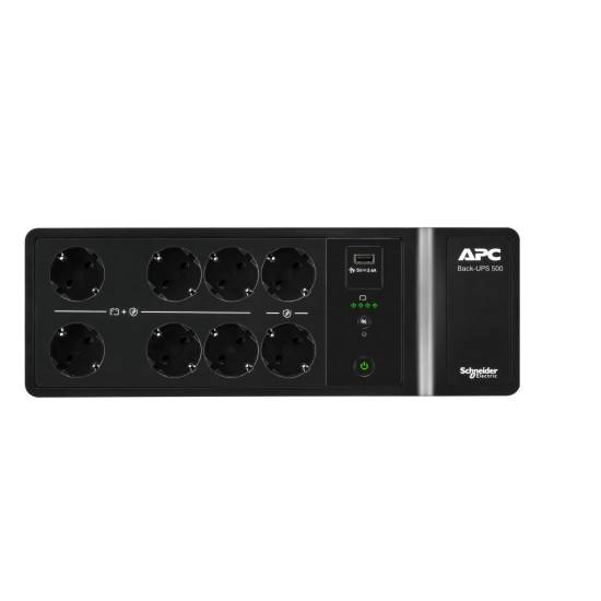APC Back-UPS, 500VA/300W Floor/Wall Mount, 230V, 8x CEE 7/3 Schuko outlets, USB Type A Port, User Replaceable Battery APC Back-UPS, 500VA/300W Floor/Wall Mount, 230V, 8x CEE 7/3 Schuko outlets, USB Type A Port, User Replaceable Battery