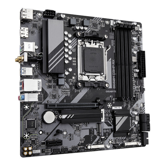 B650M D3HP AX Motherboard - AMD Ryzen 9000 Series CPUs, 5+2+2 Phases VRM, up to 8000MHz DDR5 (OC), 2xPCIe 4.0 M.2, WIFI 6E, 2.5GbE LAN, USB 3.2 Gen 1 B650M D3HP AX Motherboard - AMD Ryzen 9000 Series CPUs, 5+2+2 Phases VRM, up to 8000MHz DDR5 (OC), 2xPCIe 4.0 M.2, WIFI 6E, 2.5GbE LAN, USB 3.2 Gen 1