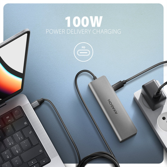HMC-5H USB-C 3.2 Gen 1 hub 3x USB-A 4K HDMI PD 100W - Silber