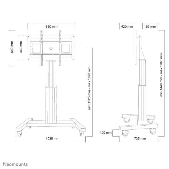 Neomounts PLASMA-M2500SILVER TV trolley 42-100" - motorised