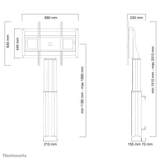 Neomounts PLASMA-W2500SILVER TV floor stand 42-100" - wall - motorised Neomounts PLASMA-W2500SILVER TV floor stand 42-100" - wall - motorised