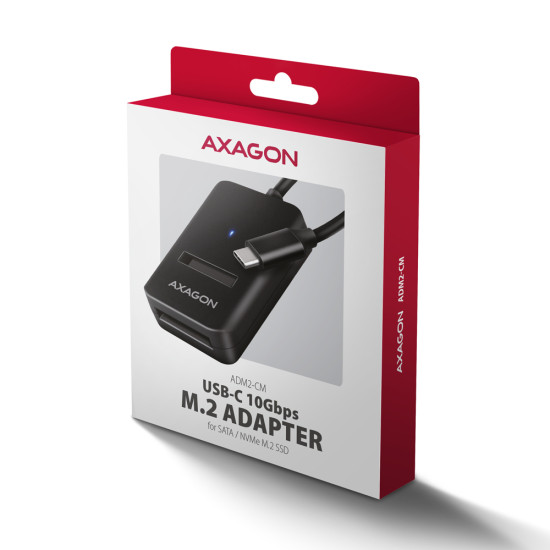 Axagon ADM2-CM USB-C 10Gbps - M.2 NVMe & SATA SSD adapter, 10cm USB-C cable Axagon ADM2-CM USB-C 10Gbps - M.2 NVMe & SATA SSD adapter, 10cm USB-C cable