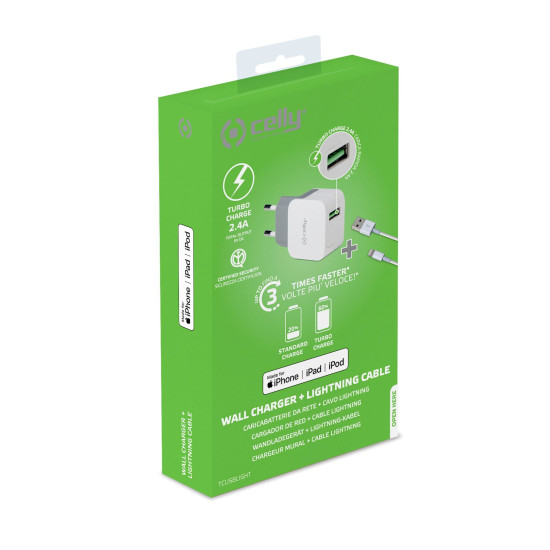 CELLY TRAVEL CHARGER TURBO +  LIGHTNING CABLE