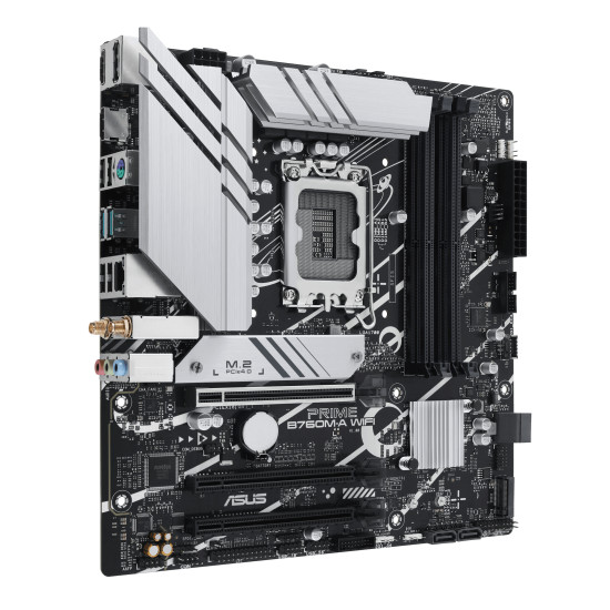 Mainboard|ASUS|Intel B760 Express|LGA1700|Micro-ATX|Memory DDR5|Memory slots 4|3xPCI-Express 4.0 16x|2xM.2|2xHDMI|1xDisplayPort|4xUSB 2.0|2xUSB 3.2|1xPS/2|1xRJ45|3xAudio port|PRIMEB760M-AWIFI Mainboard|ASUS|Intel B760 Express|LGA1700|Micro-ATX|Memory DDR5|Memory slots 4|3xPCI-Express 4.0 16x|2xM.2|2xHDMI|1xDisplayPort|4xUSB 2.0|2xUSB 3.2|1xPS/2|1xRJ45|3xAudio port|PRIMEB760M-AWIFI
