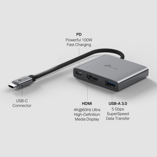 TP-Link UH3020C interface hub USB Type-C 5000 Mbit/s Grey TP-Link UH3020C interface hub USB Type-C 5000 Mbit/s Grey