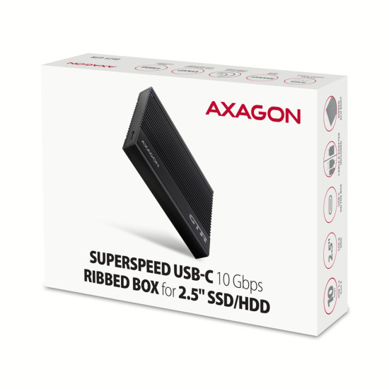 Axagon EE25-GTR USB-C 3.2 Gen 2 - SATA 6G 2.5\" externes Festplattengehäuse geriffelt HDD/SSD enclosure Black 2.5" Axagon EE25-GTR USB-C 3.2 Gen 2 - SATA 6G 2.5\" externes Festplattengehäuse geriffelt HDD/SSD enclosure Black 2.5"
