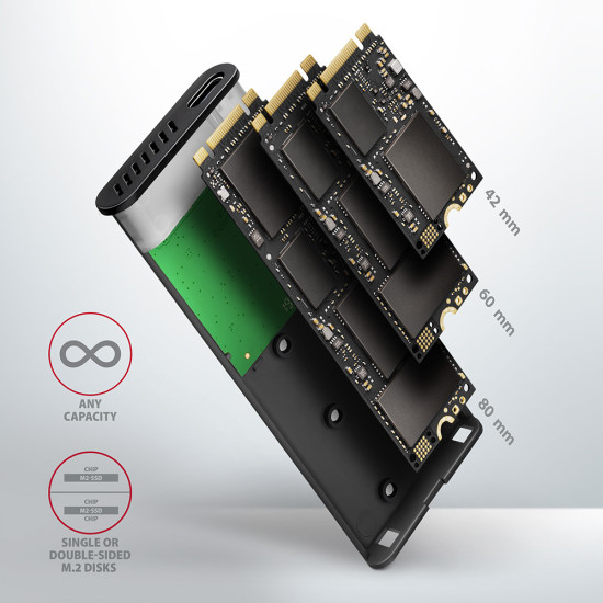 Axagon EEM2-SBC externes Gehäuse für M.2 SSDs USB-C 3.2 Gen 2 - schwarz SSD enclosure Black Axagon EEM2-SBC externes Gehäuse für M.2 SSDs USB-C 3.2 Gen 2 - schwarz SSD enclosure Black