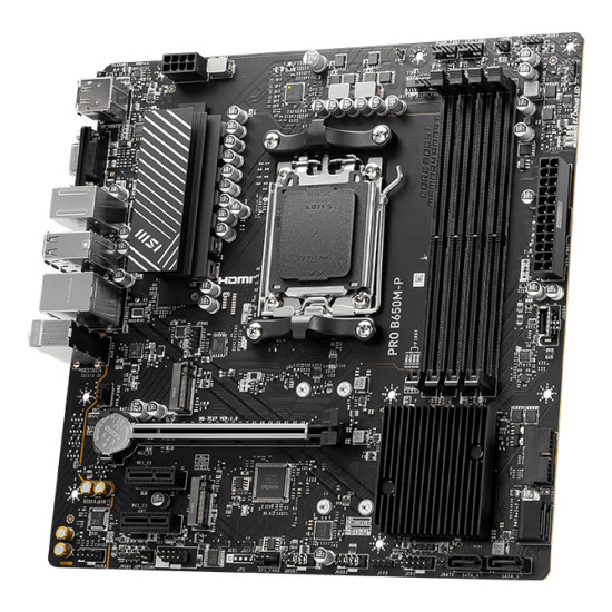 Mainboard|MSI|AMD B650|SAM5|Micro-ATX|Memory DDR5|Memory slots 4|2xPCI-Express 1x|1xPCI-Express 16x|2xM.2|1x15pin D-sub|1xHDMI|1xDisplayPort|4xUSB 2.0|4xUSB 3.2|1xPS/2|1xRJ45|3xAudio port|PROB650M-P Mainboard|MSI|AMD B650|SAM5|Micro-ATX|Memory DDR5|Memory slots 4|2xPCI-Express 1x|1xPCI-Express 16x|2xM.2|1x15pin D-sub|1xHDMI|1xDisplayPort|4xUSB 2.0|4xUSB 3.2|1xPS/2|1xRJ45|3xAudio port|PROB650M-P