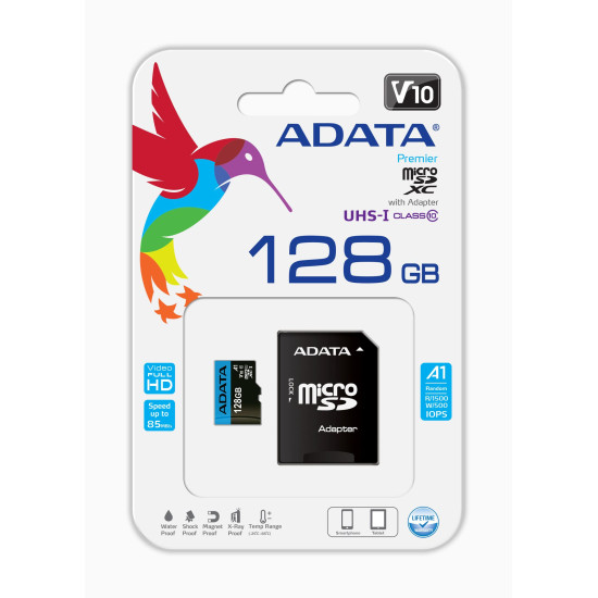 MEMORY MICRO SDXC 128GB W/AD./AUSDX128GUICL10A1-RA1 ADATA MEMORY MICRO SDXC 128GB W/AD./AUSDX128GUICL10A1-RA1 ADATA