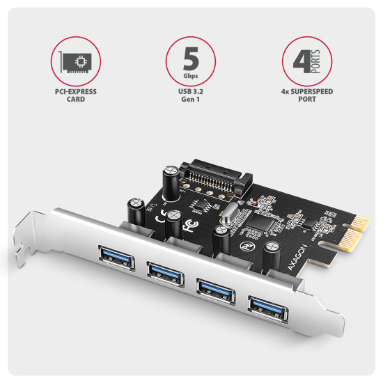 PCEU-430RS PCIe controller 4x ext. USB-A 5Gbps port PCEU-430RS PCIe controller 4x ext. USB-A 5Gbps port