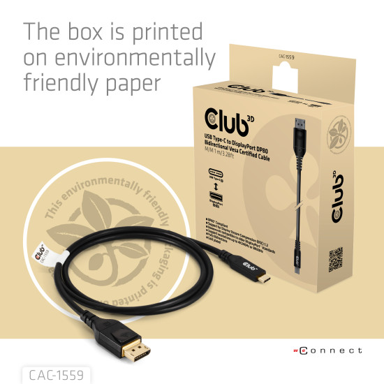 CLUB3D USB Type C Cable to DP 2.1 Bi-Directional VESA DP80 Certified Cable M/M 1m/3.28ft CLUB3D USB Type C Cable to DP 2.1 Bi-Directional VESA DP80 Certified Cable M/M 1m/3.28ft