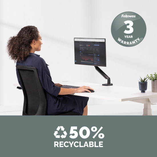 Fellowes Monitor Arm - Platinum Series Monitor Mount for 8KG 40 Inch Screens - Adjustable Monitor Desk Mount - Tilt 45° Pan 180° Swivel 360° Rotation 360°, VESA 75 x 75/100 x 100 - Black Fellowes Monitor Arm - Platinum Series Monitor Mount for 8KG 40 Inch Screens - Adjustable Monitor Desk Mount - Tilt 45° Pan 180° Swivel 360° Rotation 360°, VESA 75 x 75/100 x 100 - Black
