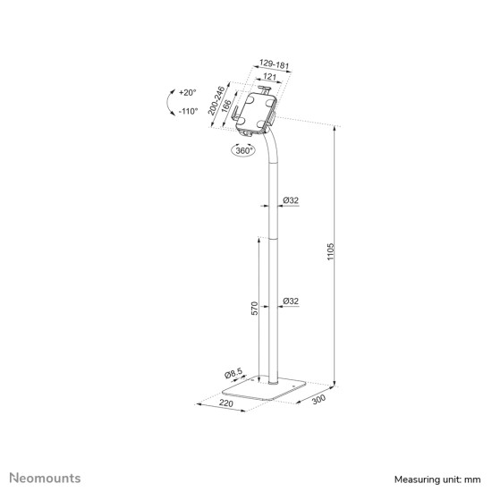 Neomounts FL15-625WH1 Tablet floor stand 7.9-11" - lockable - universal Neomounts FL15-625WH1 Tablet floor stand 7.9-11" - lockable - universal