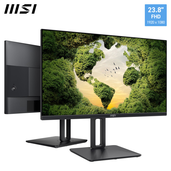 MSI PRO MP245PG 24 Inch Monitor, FHD (1920 x 1080), 100Hz, IPS, 1ms, 1x HDMI 1.4b, 1x DP 1.2a output, 1x D-Sub(VGA), Built-in Speakers, Anti-Glare, Anti-Flicker, Less Blue light, TÜV Certified, VESA, Kensington, 4-way adjustable stand, Black
