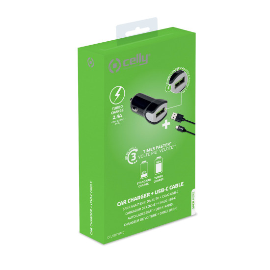 CELLY TURBO CAR CHARGER+TYPE-C CABLE