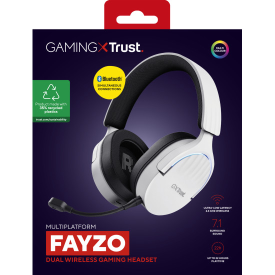 Trust GXT 491W FAYZO Headset Wired & Wireless Head-band Gaming USB Type-C Bluetooth Black, White Trust GXT 491W FAYZO Headset Wired & Wireless Head-band Gaming USB Type-C Bluetooth Black, White