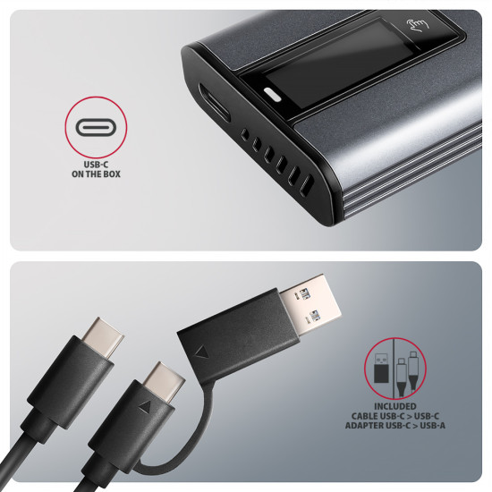 AXAGON EEM2-SD2 USB-C 3.2 Gen 2 - M.2 NVMe / SATA SSD 30-80mm ALU box grey, LCD display AXAGON EEM2-SD2 USB-C 3.2 Gen 2 - M.2 NVMe / SATA SSD 30-80mm ALU box grey, LCD display