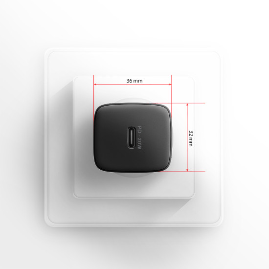 MOBILE CHARGER WALL USB-C 20W/1PORT BLACK ACU-PD20 AXAGON