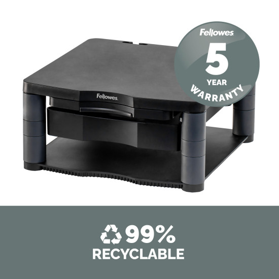 Fellowes Computer Monitor Stand with 3 Height Adjustments - Premium Monitor Riser Plus with Cable Management - Ergonomic Adjustable Monitor Stand for Computers - Max Weight 36KG/Max Size 21" - Graphite Fellowes Computer Monitor Stand with 3 Height Adjustments - Premium Monitor Riser Plus with Cable Management - Ergonomic Adjustable Monitor Stand for Computers - Max Weight 36KG/Max Size 21" - Graphite