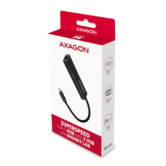 HMC-GL3A USB-C-Hub 3x USB-A Gbit-LAN schwarz