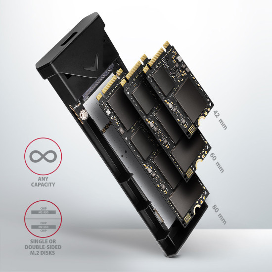 AXAGON EEM2-UB2 USB-C 3.2 Gen 2 - M.2 NVMe SSD 42-80mm box black AXAGON EEM2-UB2 USB-C 3.2 Gen 2 - M.2 NVMe SSD 42-80mm box black
