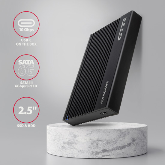 Axagon EE25-GTR USB-C 3.2 Gen 2 - SATA 6G 2.5\" externes Festplattengehäuse geriffelt HDD/SSD enclosure Black 2.5" Axagon EE25-GTR USB-C 3.2 Gen 2 - SATA 6G 2.5\" externes Festplattengehäuse geriffelt HDD/SSD enclosure Black 2.5"