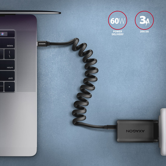 Axagon Data and charging USB 2.0 cable 1.1 m long. PD 60W, 3A. Black twisted. USB cable USB C Axagon Data and charging USB 2.0 cable 1.1 m long. PD 60W, 3A. Black twisted. USB cable USB C