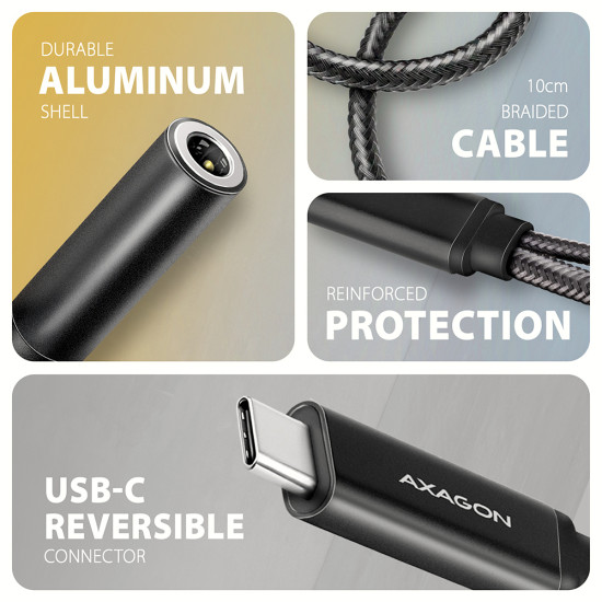 Axagon ADA-HCPD audio cable 0.1 m USB-C, 3.5 mm USB-C Black Axagon ADA-HCPD audio cable 0.1 m USB-C, 3.5 mm USB-C Black