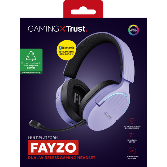 Trust GXT 491P FAYZO Headset Wired & Wireless Head-band Gaming USB Type-A Bluetooth Black, Purple Trust GXT 491P FAYZO Headset Wired & Wireless Head-band Gaming USB Type-A Bluetooth Black, Purple