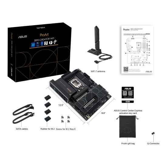 Mainboard|ASUS|Intel Z890|LGA1851|ATX|Memory DDR5|Memory slots 4|1xPCI-Express 4.0 16x|2xPCI-Express 5.0 16x|5xM.2|1xHDMI|1xDisplayPort|1xAudio-In|1xAudio-Out|1xUSB 2.0|6xUSB 3.2|3xUSB-C w/Thunderbolt|1xRJ45|PROARTZ890-CREATORWIFI Mainboard|ASUS|Intel Z890|LGA1851|ATX|Memory DDR5|Memory slots 4|1xPCI-Express 4.0 16x|2xPCI-Express 5.0 16x|5xM.2|1xHDMI|1xDisplayPort|1xAudio-In|1xAudio-Out|1xUSB 2.0|6xUSB 3.2|3xUSB-C w/Thunderbolt|1xRJ45|PROARTZ890-CREATORWIFI