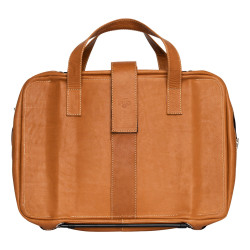 Laptop bag R-Go Viva, full-grain leather, with integrated laptop stand, shoulder strap, 15.6-inch, brown