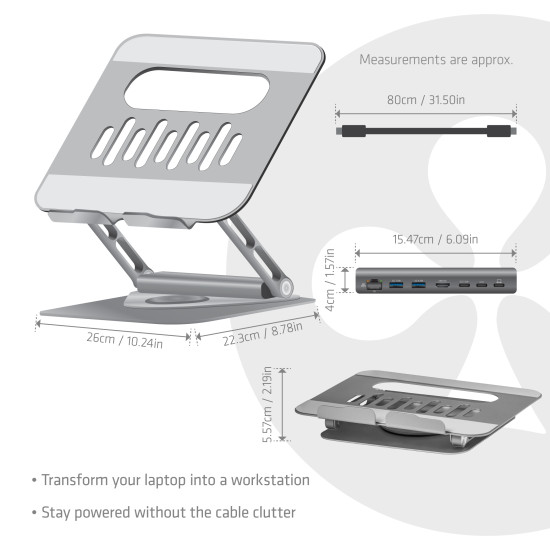 Adjustable Aluminium Laptop Stand with USB-C® Hub