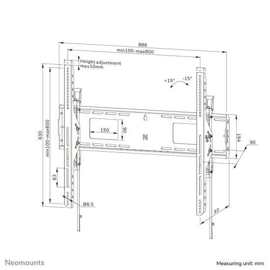 Neomounts WL35-750BL18 Heavy duty wall mount 43-98" - tilt - lockable - fast installation - TÜV