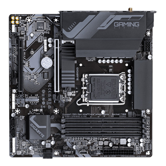 Mainboard|GIGABYTE|Intel B760 Express|LGA1700|Micro-ATX|Memory DDR5|Memory slots 4|1xPCI-Express 4.0 16x|1xM.2|1xHDMI|1xDisplayPort|5xUSB 2.0|3xUSB 3.2|1xRJ45|3xAudio port|B760MGAMINGXAX1.1 Mainboard|GIGABYTE|Intel B760 Express|LGA1700|Micro-ATX|Memory DDR5|Memory slots 4|1xPCI-Express 4.0 16x|1xM.2|1xHDMI|1xDisplayPort|5xUSB 2.0|3xUSB 3.2|1xRJ45|3xAudio port|B760MGAMINGXAX1.1