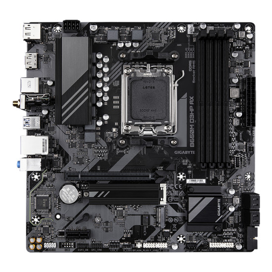 B650M D3HP AX Motherboard - AMD Ryzen 9000 Series CPUs, 5+2+2 Phases VRM, up to 8000MHz DDR5 (OC), 2xPCIe 4.0 M.2, WIFI 6E, 2.5GbE LAN, USB 3.2 Gen 1 B650M D3HP AX Motherboard - AMD Ryzen 9000 Series CPUs, 5+2+2 Phases VRM, up to 8000MHz DDR5 (OC), 2xPCIe 4.0 M.2, WIFI 6E, 2.5GbE LAN, USB 3.2 Gen 1