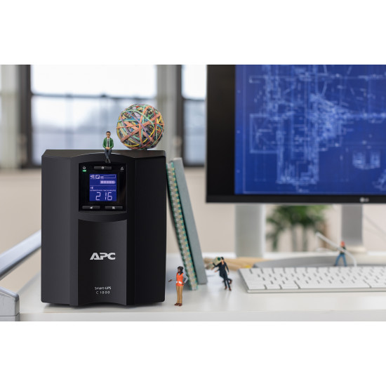 APC Smart-UPS C, Line Interactive, 1000VA, Tower, 230V, 8x IEC C13 outlets, SmartConnect port, USB and Serial communication, AVR, Graphic LCD
