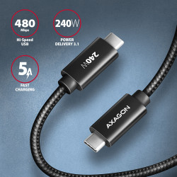 BUCM2-CM10AB Ladekabel, USB-C zu USB-C 2.0, 1 m, PD 240 W 5 A, ALU - Schwarz - 1 Meter langes USB-C zu USB-C Kabel - Daten- und Ladefähig