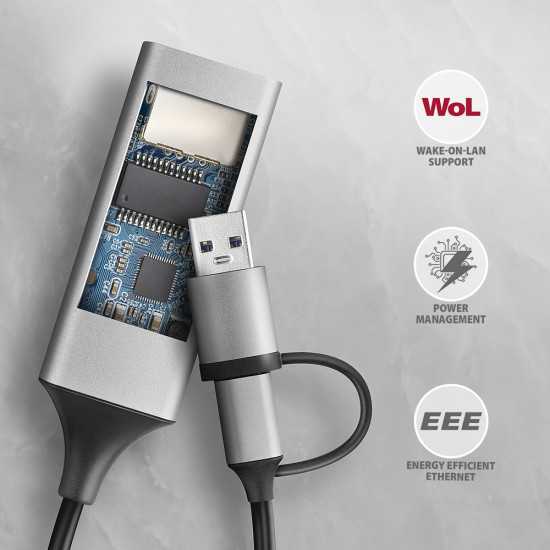 Axagon ADE-TXCA Gigabit Ethernet Adapter USB-C+ USB-A - titangrau - Adapter - Digital/Daten 1000 Mbit/s Axagon ADE-TXCA Gigabit Ethernet Adapter USB-C+ USB-A - titangrau - Adapter - Digital/Daten 1000 Mbit/s