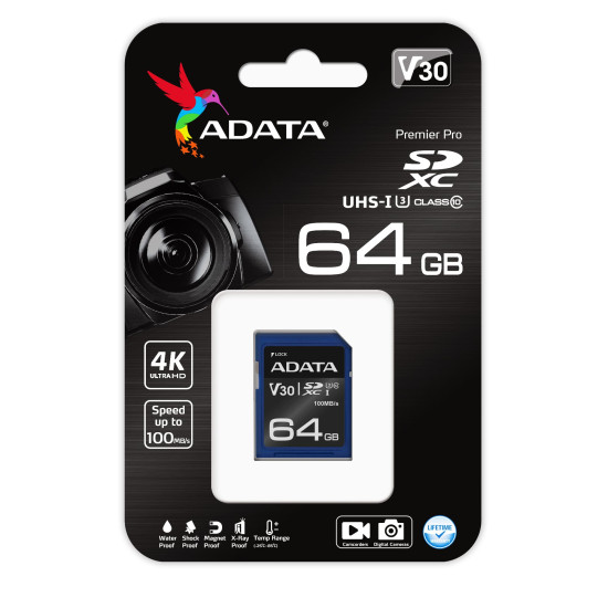 MEMORY SDXC 64GB V30/ASDX64GUI3V30S-R ADATA MEMORY SDXC 64GB V30/ASDX64GUI3V30S-R ADATA