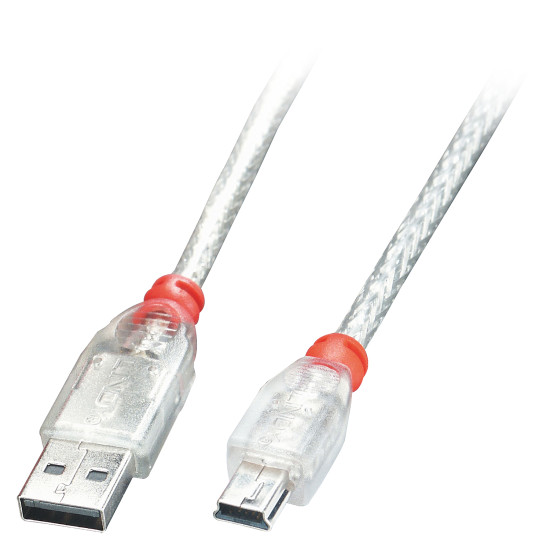 Lindy 0.5m USB 2.0 Cable - Type A to Mini-B, Transparent Lindy 0.5m USB 2.0 Cable - Type A to Mini-B, Transparent