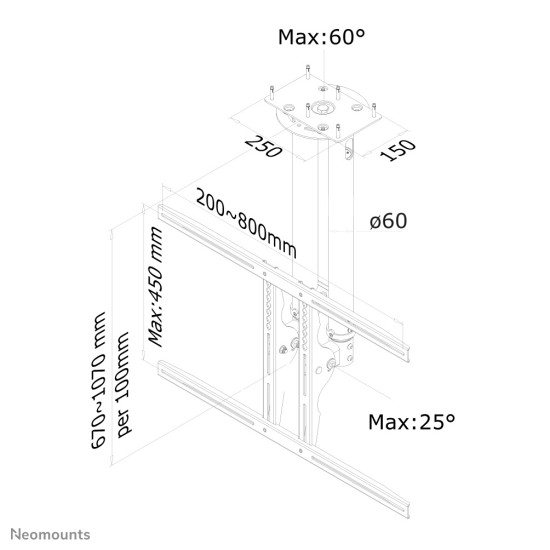 Neomounts PLASMA-C100BLACK Monitor/TV mount ceiling 37-75" - h 67-107 cm