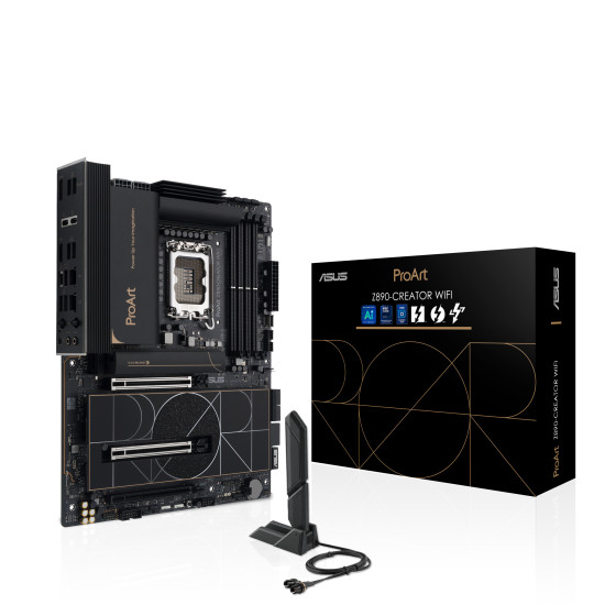 Mainboard|ASUS|Intel Z890|LGA1851|ATX|Memory DDR5|Memory slots 4|1xPCI-Express 4.0 16x|2xPCI-Express 5.0 16x|5xM.2|1xHDMI|1xDisplayPort|1xAudio-In|1xAudio-Out|1xUSB 2.0|6xUSB 3.2|3xUSB-C w/Thunderbolt|1xRJ45|PROARTZ890-CREATORWIFI Mainboard|ASUS|Intel Z890|LGA1851|ATX|Memory DDR5|Memory slots 4|1xPCI-Express 4.0 16x|2xPCI-Express 5.0 16x|5xM.2|1xHDMI|1xDisplayPort|1xAudio-In|1xAudio-Out|1xUSB 2.0|6xUSB 3.2|3xUSB-C w/Thunderbolt|1xRJ45|PROARTZ890-CREATORWIFI
