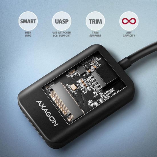 Axagon ADM2-AM USB-A 10Gbps - M.2 NVMe & SATA SSD adaptér, kabelis USB-A 10cm SSD enclosure Black Axagon ADM2-AM USB-A 10Gbps - M.2 NVMe & SATA SSD adaptér, kabelis USB-A 10cm SSD enclosure Black