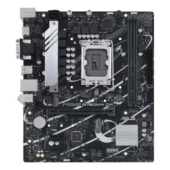 Mainboard|ASUS|Intel B760 Express|LGA1700|Micro-ATX|Memory DDR4|Memory slots 2|2xPCI-Express 4.0 1x|1xPCI-Express 4.0 16x|2xM.2|1x15pin D-sub|1xHDMI|2xUSB 2.0|4xUSB 3.2|1xPS/2|1xRJ45|3xAudio port|PRIMEB760M-KD4 Mainboard|ASUS|Intel B760 Express|LGA1700|Micro-ATX|Memory DDR4|Memory slots 2|2xPCI-Express 4.0 1x|1xPCI-Express 4.0 16x|2xM.2|1x15pin D-sub|1xHDMI|2xUSB 2.0|4xUSB 3.2|1xPS/2|1xRJ45|3xAudio port|PRIMEB760M-KD4