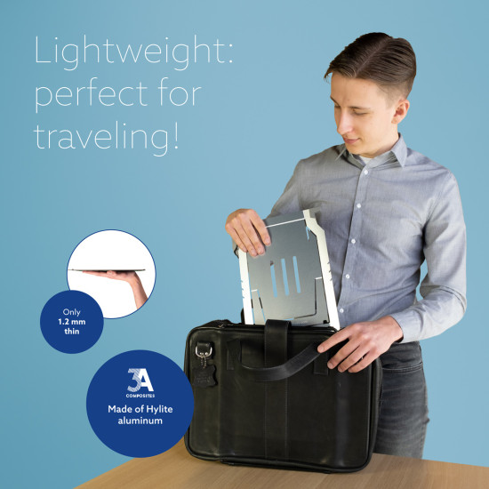 Laptop holder R-Go Riser Basic, foldable and adjustable laptop riser, aluminum, silver