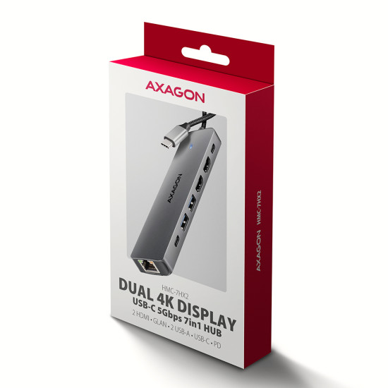 HMC-7HX2 USB-C 5Gbps DUAL 4K DISPLAY 7in1 hub