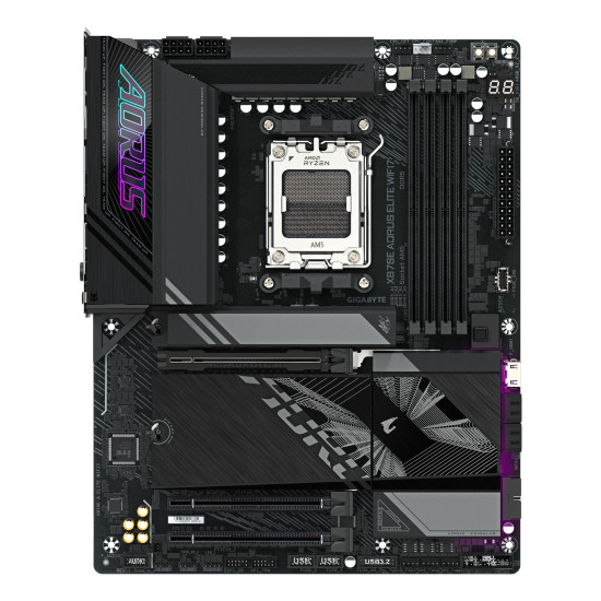 X870E AORUS ELITE WIFI7 Motherboard - Supports AMD Ryzen 9000 CPUs, 16+2+2 Phases Digital VRM, up to 8000Hz DDR5 (OC), 3xPCIe 5.0 + 1xPCIe 4.0, Wi-Fi 7, 2.5GbE LAN, USB 4