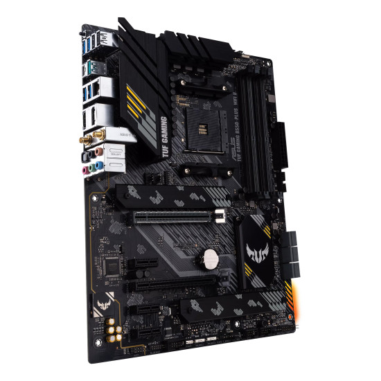 Mainboard|ASUS|AMD B550|SAM4|ATX|Memory DDR4|Memory slots 4|1xPCI-Express 3.0 1x|1xPCI-Express 3.0 4x|1xPCI-Express 4.0 16x|2xM.2|1xHDMI|1xDisplayPort|2xAudio-In|3xAudio-Out|2xUSB 2.0|1xUSB type C|5xUSB 3.2|1xOptical S/PDIF|1xRJ45|TUFGAMB550-PLUSWIFIII Mainboard|ASUS|AMD B550|SAM4|ATX|Memory DDR4|Memory slots 4|1xPCI-Express 3.0 1x|1xPCI-Express 3.0 4x|1xPCI-Express 4.0 16x|2xM.2|1xHDMI|1xDisplayPort|2xAudio-In|3xAudio-Out|2xUSB 2.0|1xUSB type C|5xUSB 3.2|1xOptical S/PDIF|1xRJ45|TUFGAMB550-PLUSWIFIII