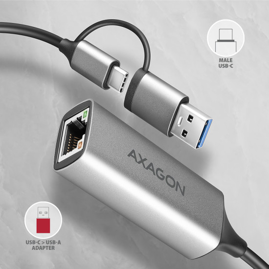 Axagon ADE-TXCA Gigabit Ethernet Adapter USB-C+ USB-A - titangrau - Adapter - Digital/Daten 1000 Mbit/s Axagon ADE-TXCA Gigabit Ethernet Adapter USB-C+ USB-A - titangrau - Adapter - Digital/Daten 1000 Mbit/s