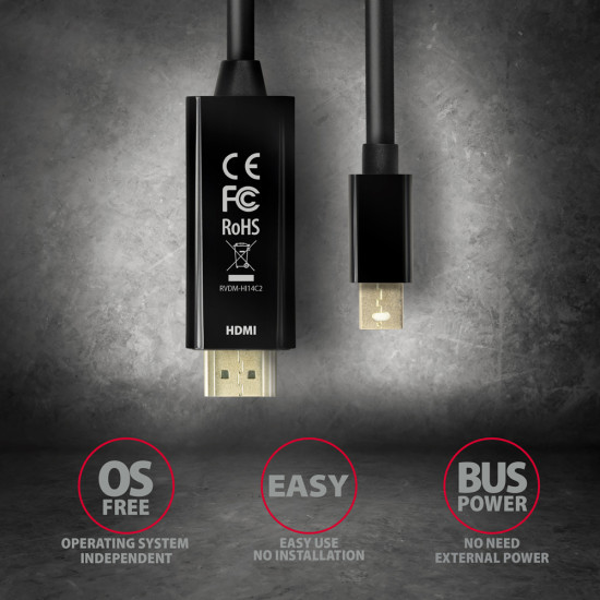 RVDM-HI14C2 Mini-DisplayPort zu HDMI Adapterkabel 4K/30 Hz 180 cm lang - Kabel - Digital/Display/Video RVDM-HI14C2 Mini-DisplayPort zu HDMI Adapterkabel 4K/30 Hz 180 cm lang - Kabel - Digital/Display/Video